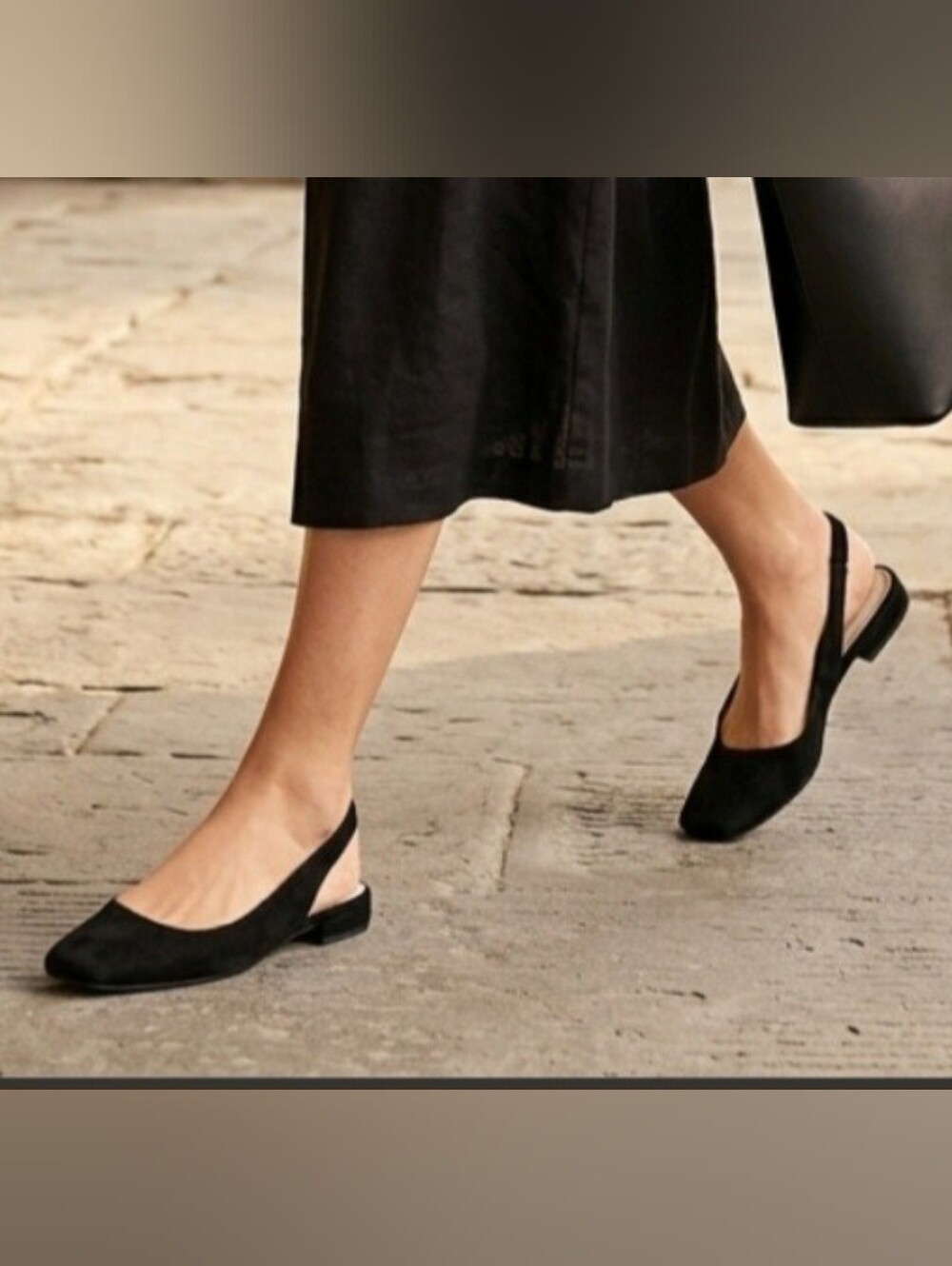 Anne Klein Flex Black Suede Leather Slingback Flats Sz 7.5M